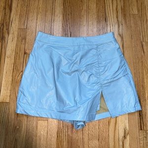 Baby Blue Faux Leather Skort